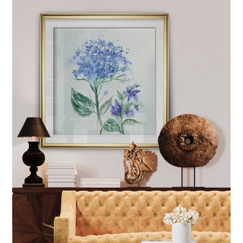 «Blue Flower Wash I», reproduction de peinture à l'huile, H 17,5 po x l 17,5 po x P 1,5 po, Encadrement doré