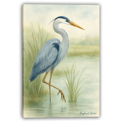 «Majestic Blue Heron - Tranquil Wetlands», art mural sur toile