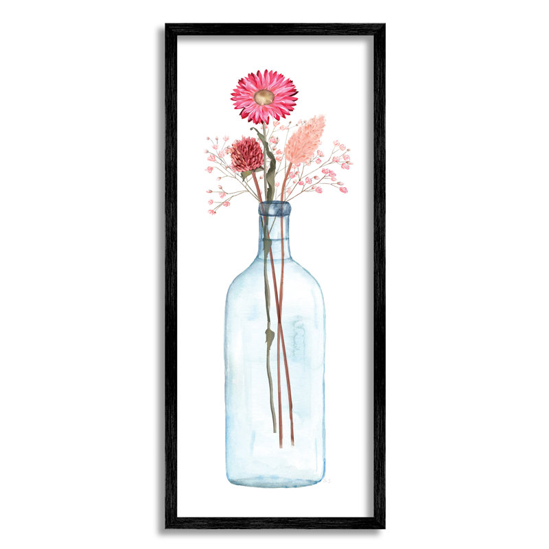" MinimalIstic Aster Flower Arrangement Glass Jar Simple Design " by Susan Jill, 10" W x 24" H, Midnight Black Framed Giclee