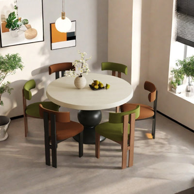 Multilayer solid board round dining table set