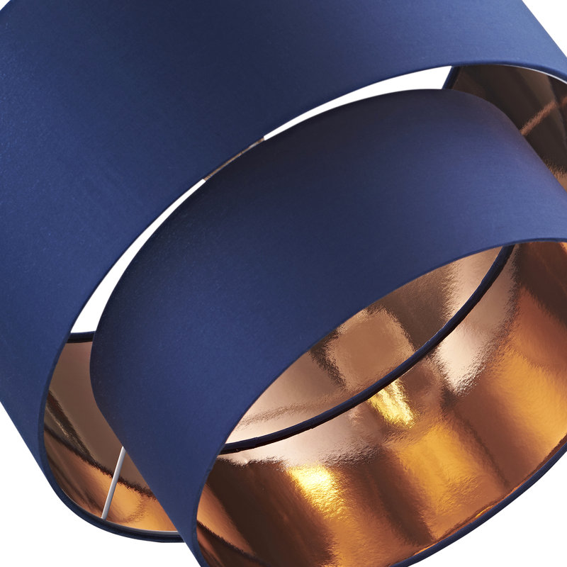 Modern Cotton Fabric Double Tier Ceiling Shade with Shiny Inner, 28cm H x 40cm W x 40cm D, Midnight Blue