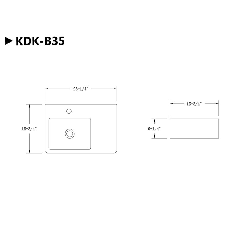 KDK HOME 15.75 " Vitreous China Rectangular Bathroom Sink and Overflow Hole