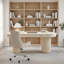 Bureau crème à demi-cercle droit, 3 tiroirs-338930579-338930578
