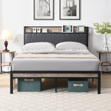 Size Metal Platform Bed Frame With Upholstery Storage Function Headboard  And USB LINER And Footboard , No Box Spring Needed, Large Under Bed Storage, Easy Assemble