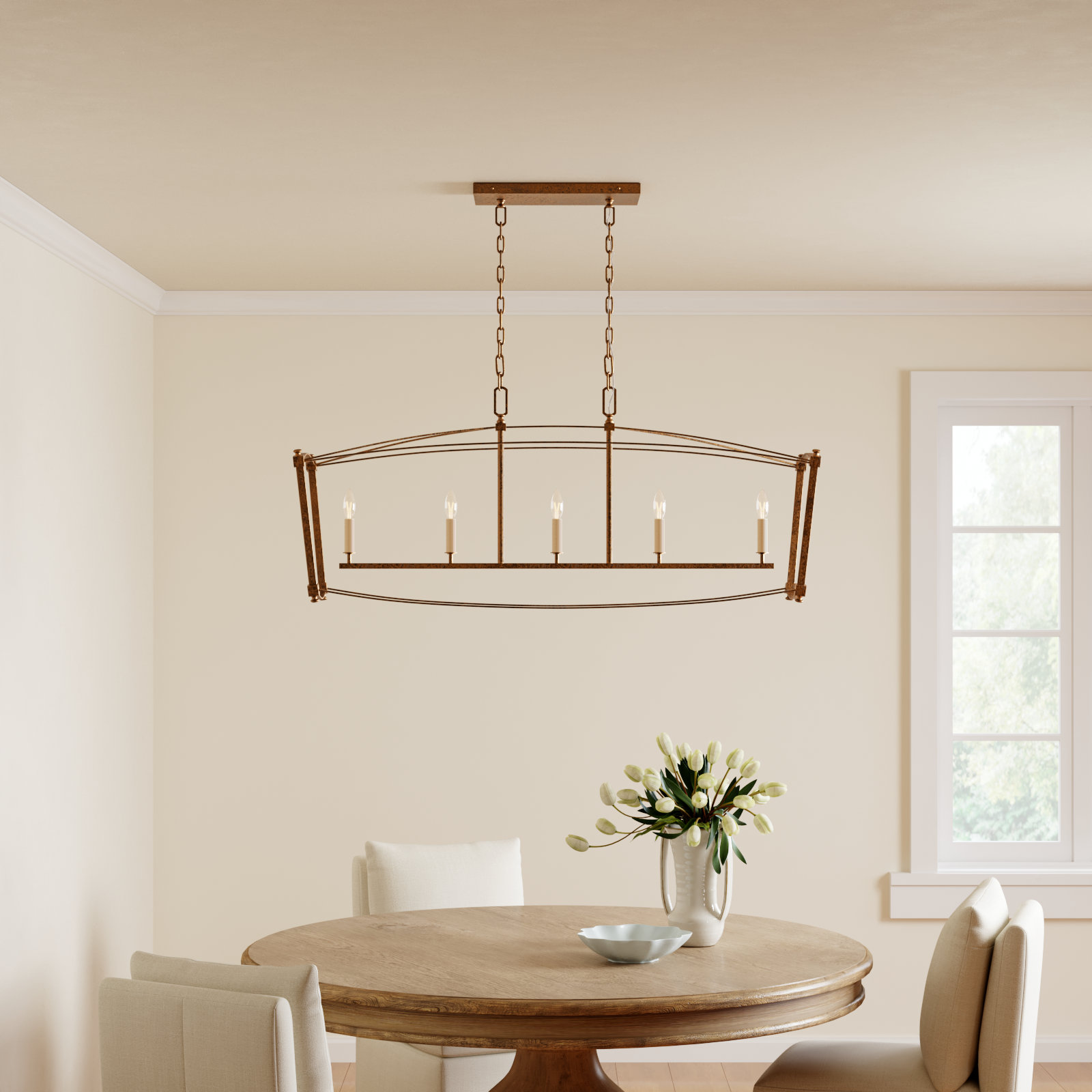 Olive 5 - Light Linear Chandelier, Antique Gild