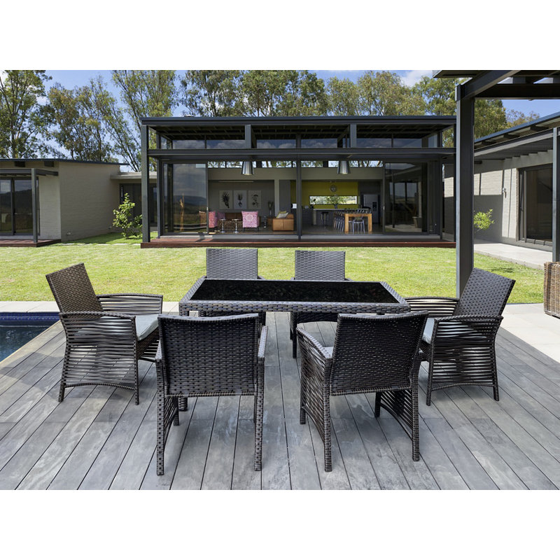 Ensemble de salle à manger rectangulaire long pour 6 personnes 57,13 po avec coussins, Brun