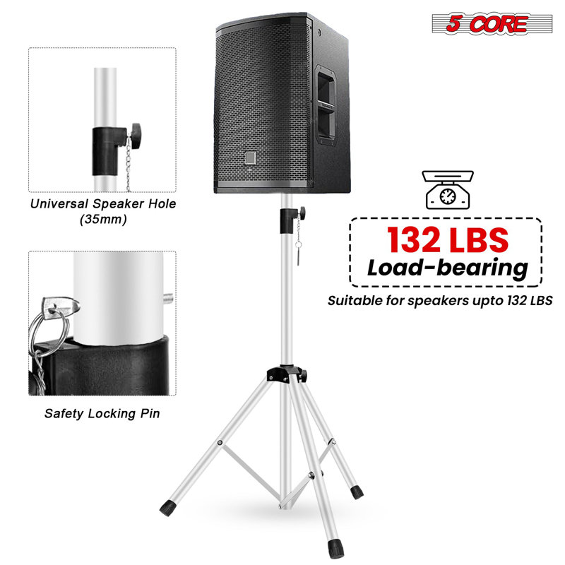Support de 5 haut-parleurs réglables pour trépied de sonorisation 31 à 54 po avec insert de 35 mm et 132 lb, Blanc