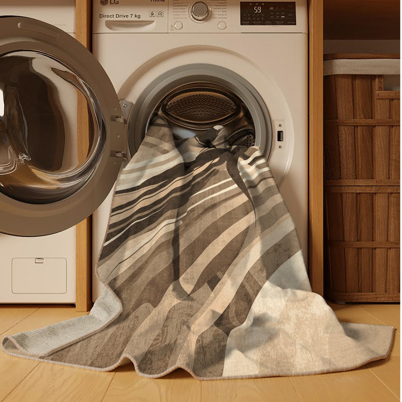 Tapis lavable à la machine Orrville Geisha avec Katana Posh & Luxe en brun - reliure beige, 2x5
