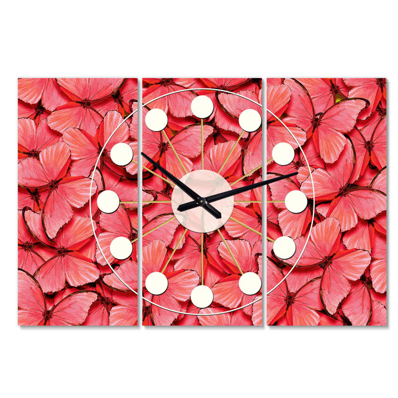 Horloge murale surdimensionnée papillons Mid-Century