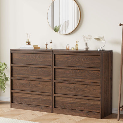 Table de chevet 4 tiroirs en noyer, commode PB avec poignées en bois, rangement polyvalent moderne