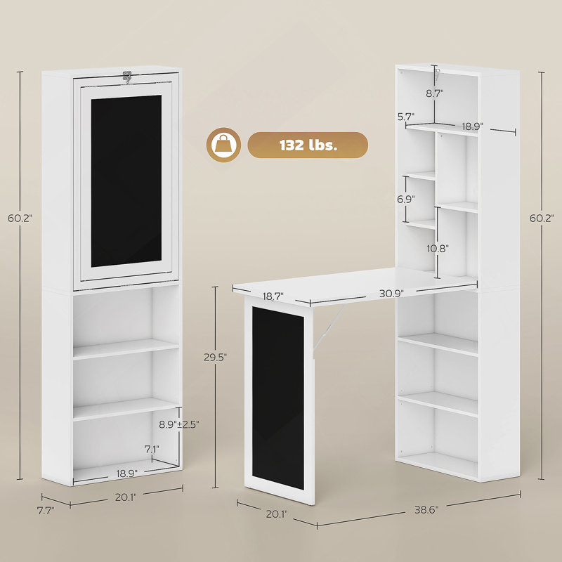 Bureau d'ordinateur pliable, bureau d'ordinateur mural, Blanc