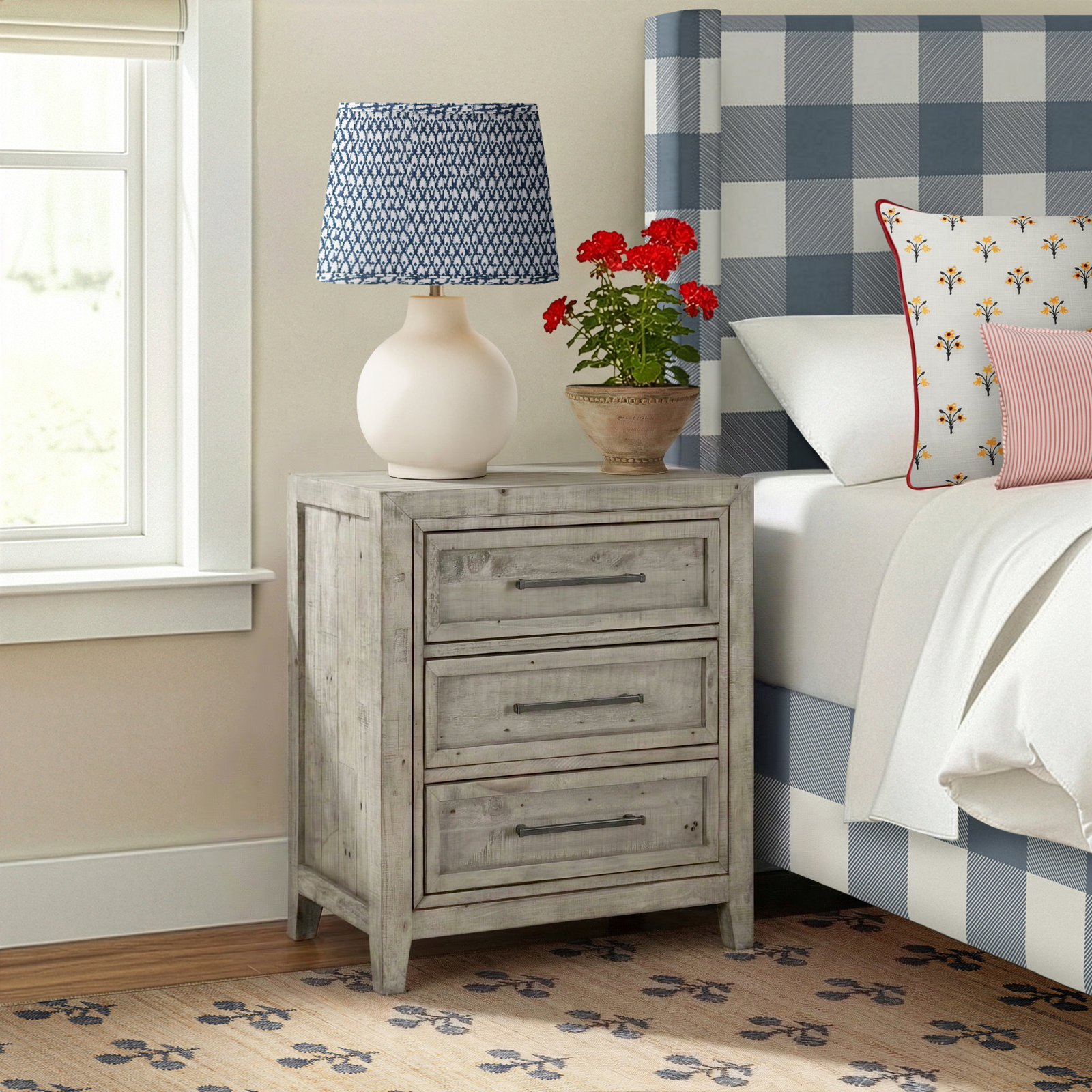 3-Drawer Reclaimed Pine Nightstand, Distressed Gray
