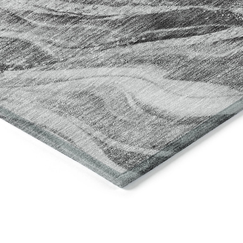 Tapis extérieur lavable abstrait gris anthracite et ivoire 8 pi x 10 pi