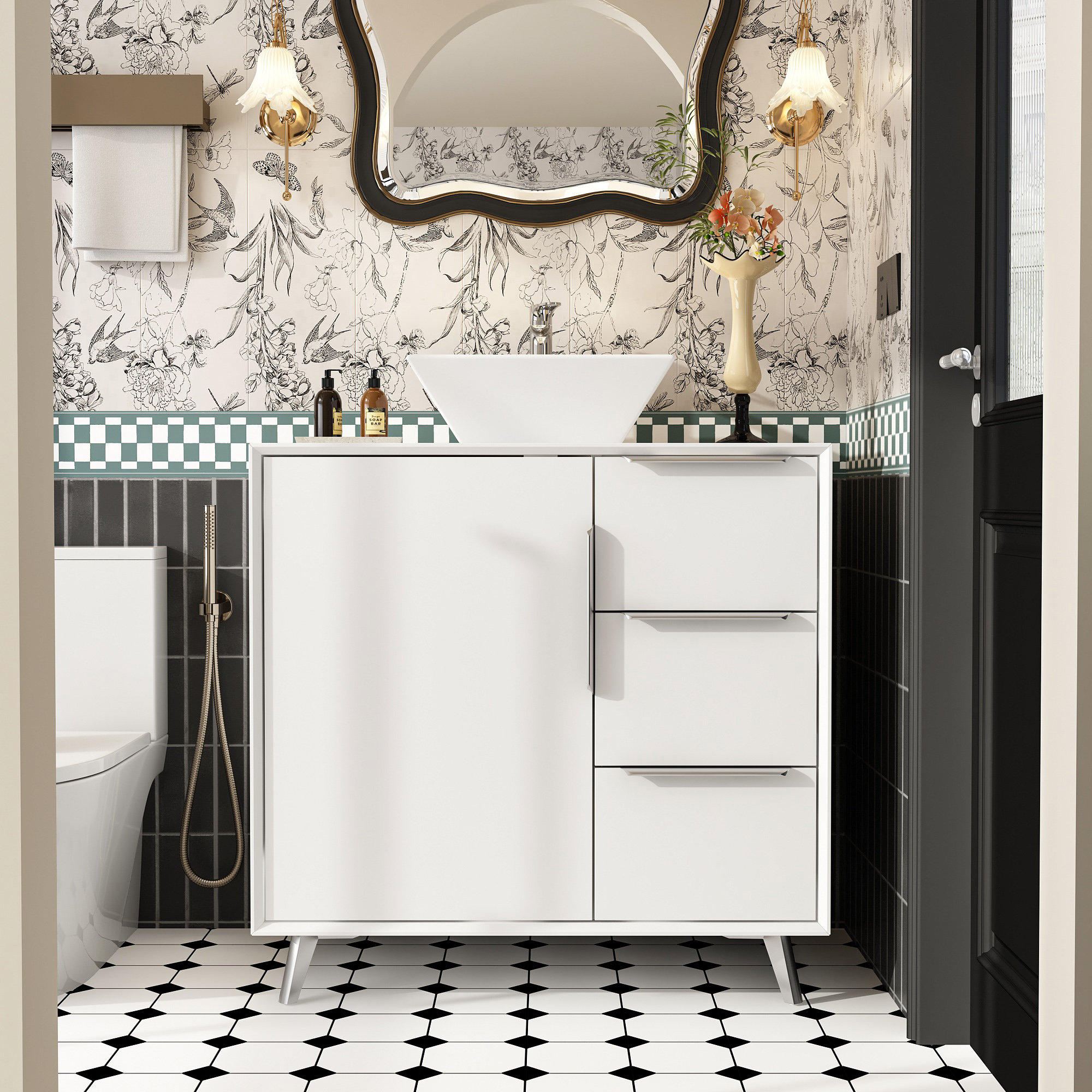 Oliver Modern White Bathroom Vanity With Vessel Sink, Drawers