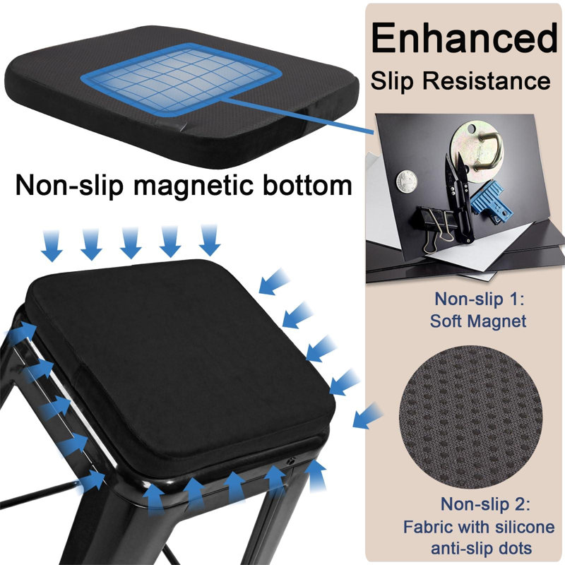 Velvet Magnetic Metal Stool Cushions Set Of 2, Luxury Comfortable Kitchen Cafe Stackable Bar Stool Seat Pads (Square, Black, 2)