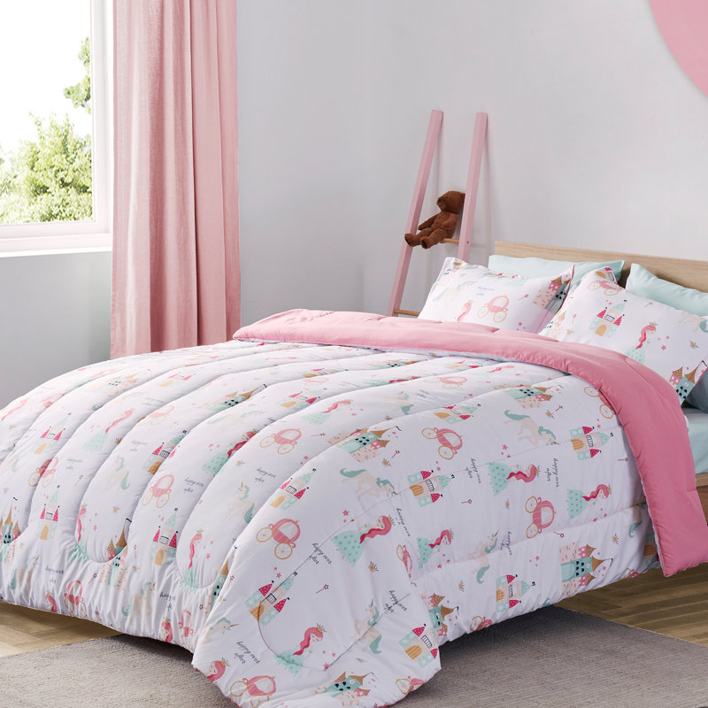Twin Pink Microfiber Princess Castle Comforter Set