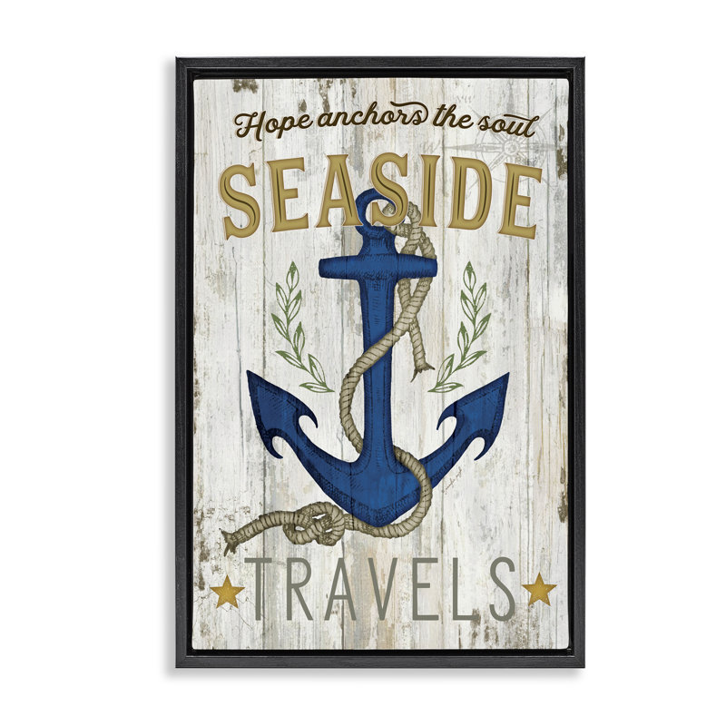 «Seaside Travels Anchor Floater», art mural par Jennifer Pugh, Cadre flottant noir de jais, H 25 po x l 17 po