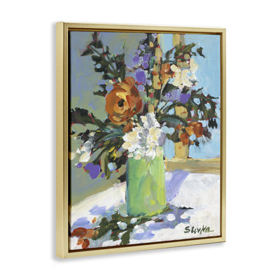 Florals in Green Vase Canvas Wall Art, design by JANE SLIVKA