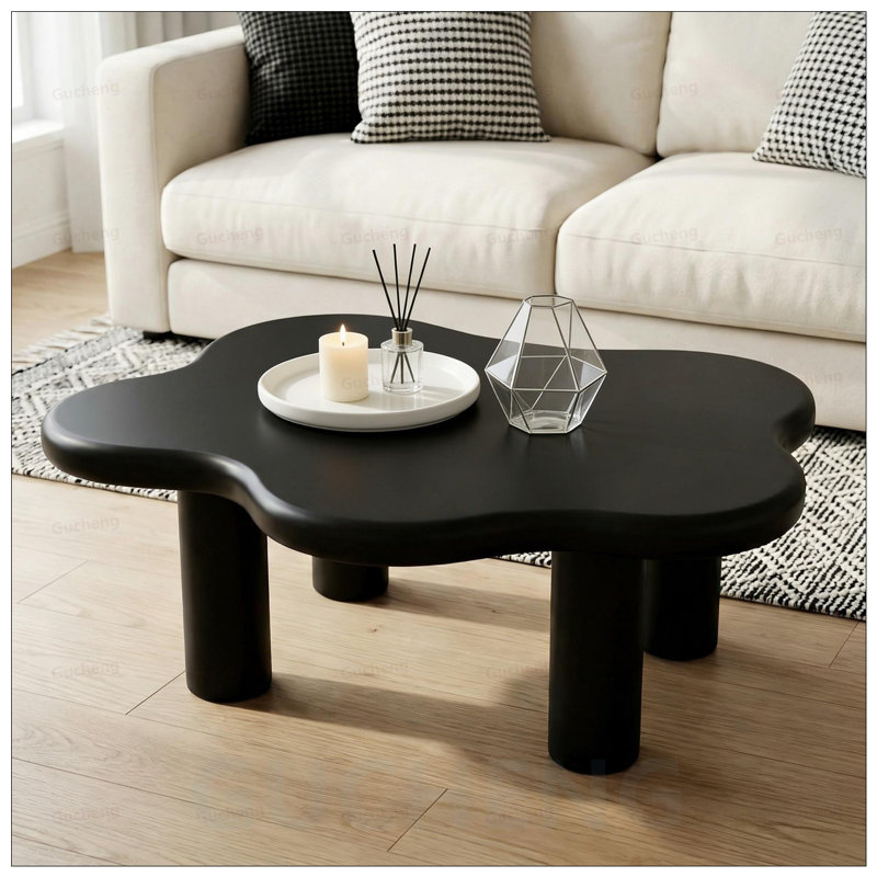 Table basse élégante en forme de nuage avec 4 pieds ronds, spacieuse et durable pour les salons modernes, Noir