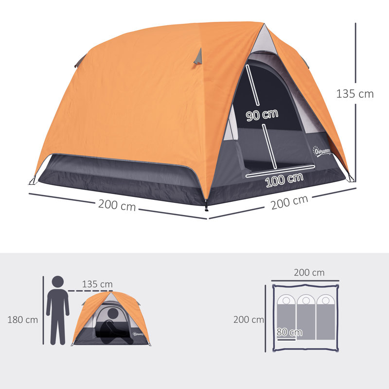 3 Person Tent, Orange/Grey
