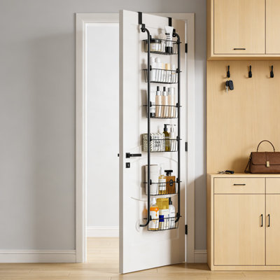 Organisateur de garde-manger au-dessus de la porte avec 6 paniers amovibles, support à épices en métal robuste et rangement pour armoire de cuisine, assemblage facile par pression, conception peu encombrante