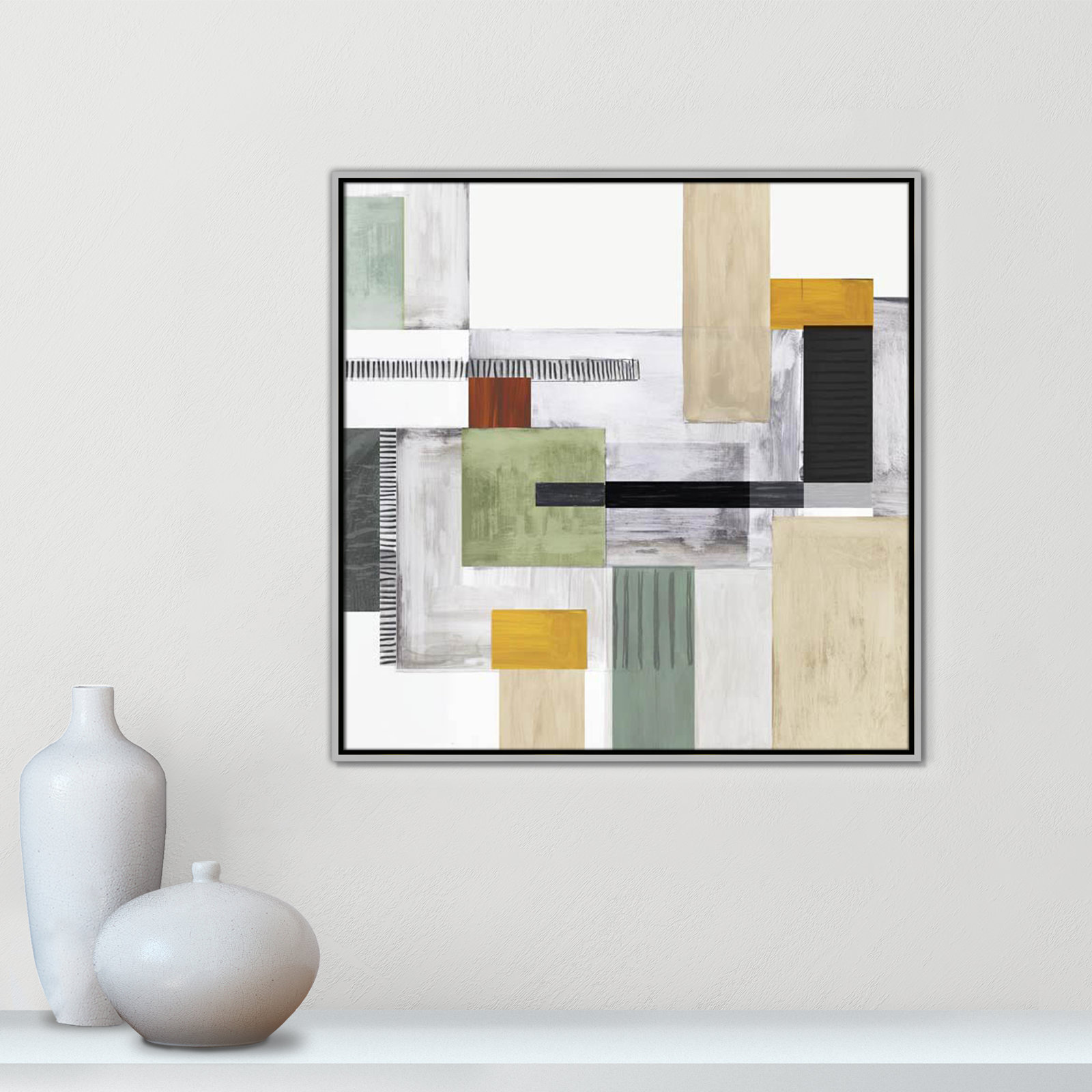 Playful Blocks Print, 31.5" H x 31.5" W x 2" D, Silver Floater Framed