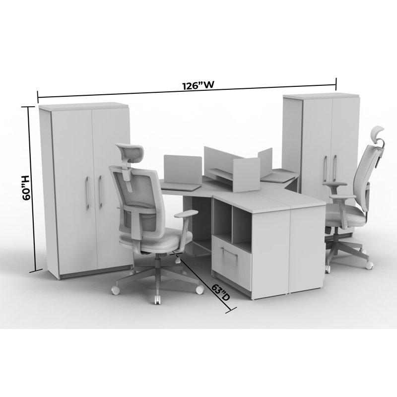 Larrisa 2 Person Corner Synthetic Laminate Reception Desk with Filing Cabinet