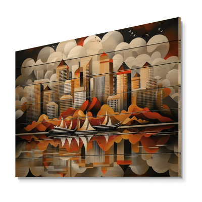 Canada cubique Vancouver City in Autumn I - Décoration murale traditionnelle en bois sur bois de pin naturel