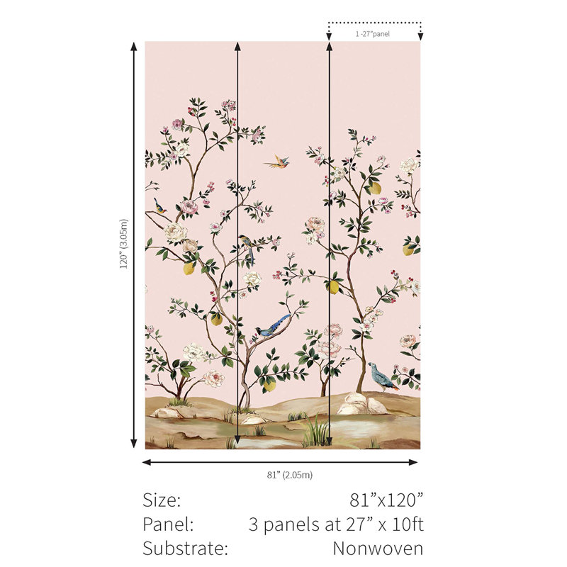 Seabrook Designs Blossom Nonwoven Unpasted Wall Mural, Blush