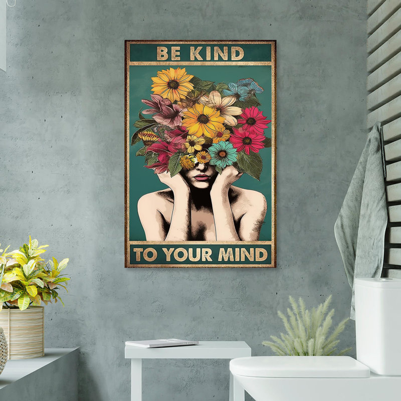 «Flowers Be Kind To Your Mind», reproduction d'art rectangulaire sur toile tendue 2 pièces, L 24 po x H 36 po