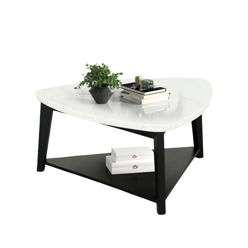 Table basse Marble Triangle de style contemporain, finition blanche et noire, bois d'ingénierie en bois massif, 40 po x 19 po, table de salon incontournable, avec tablette inférieure, l 40 po x P 40 po, 19 po