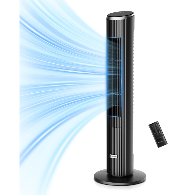 92cm Oscillating Cooling Tower Fan with Remote- Quiet, 60W Bladeless Floor Fan, 4 Speed, Digital Touch Display, 12-Hour Timer, Air Circulator for Home Office  - Black