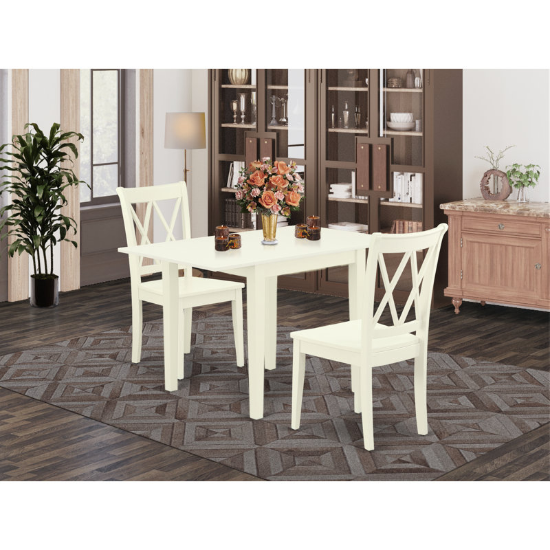 Solid Wood Top Dining Table Set, 3 Pieces: 1 Table, 2 Chairs, Linen White, Linen White