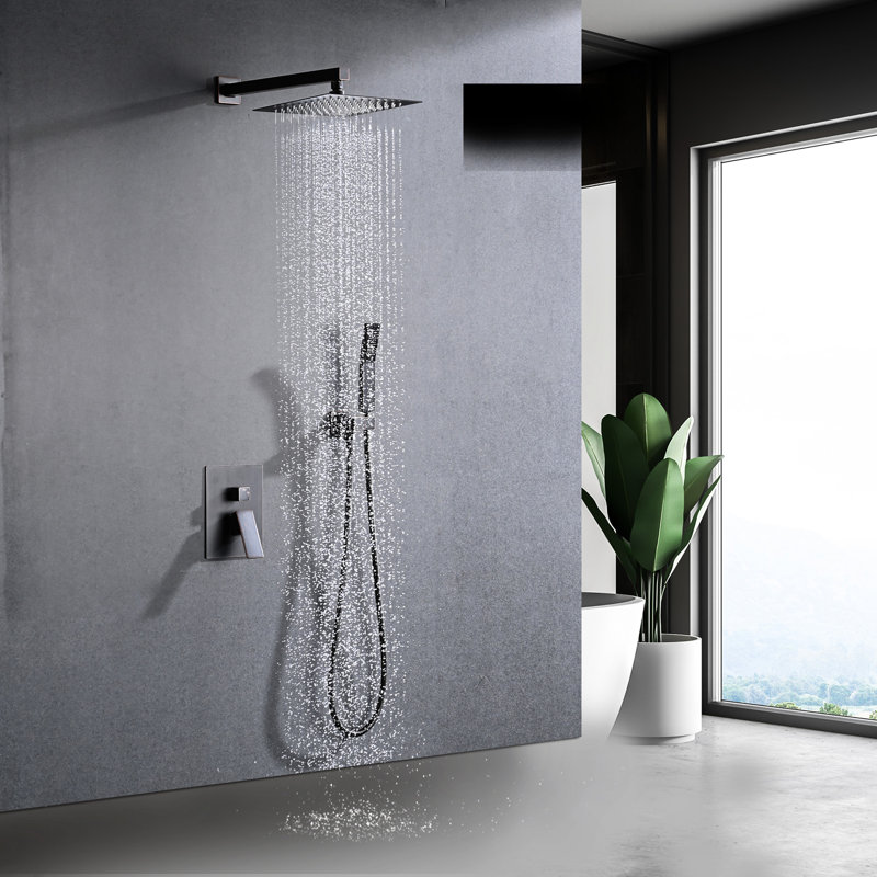 Système de douche mural pour salle de bain avec pomme de pluie 10 po et robinet à main en bronze huilé