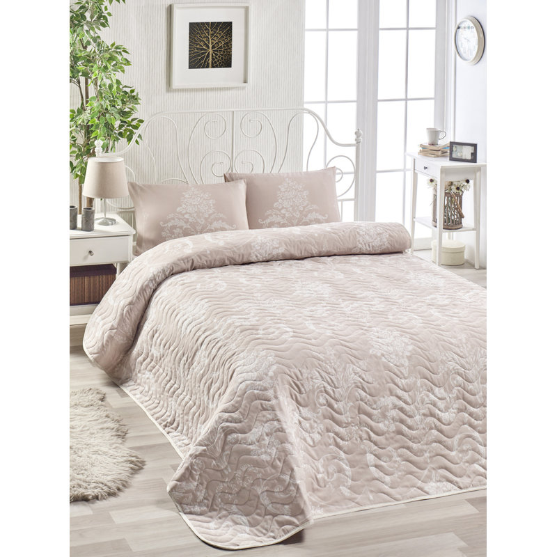Cotton Geometric Shapes Quilt, W250 x L200cm, Lilac