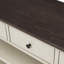 Console rétro avec deux tablettes ouvertes, structure en bois de pin massif et pieds pour le salon (espresso et beige)-1359666171