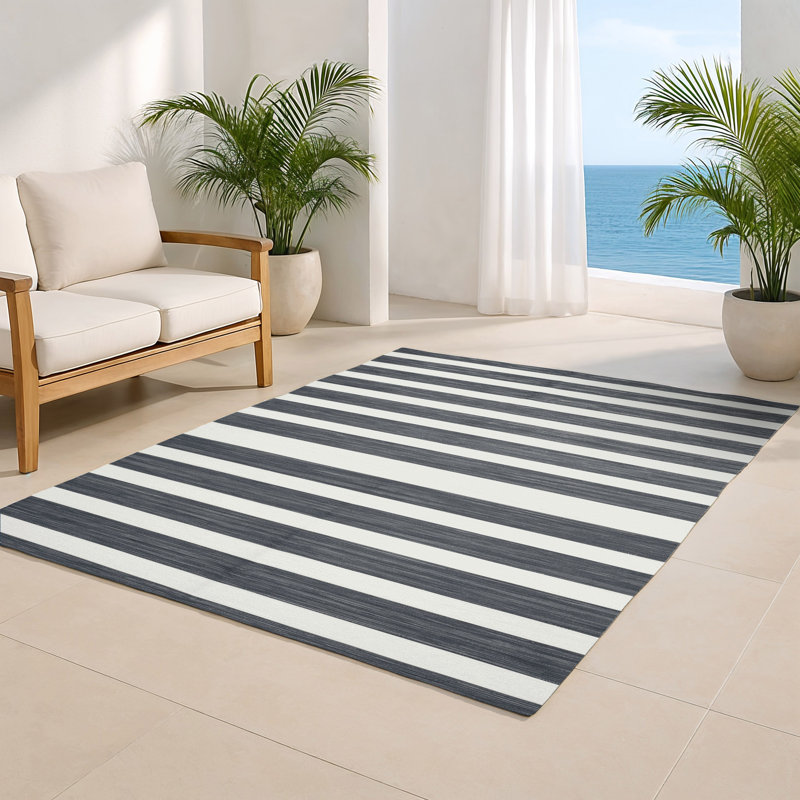 HorizontalStripes White Indoor and Outdoor Area Rug, Rectangle 2' x 3'