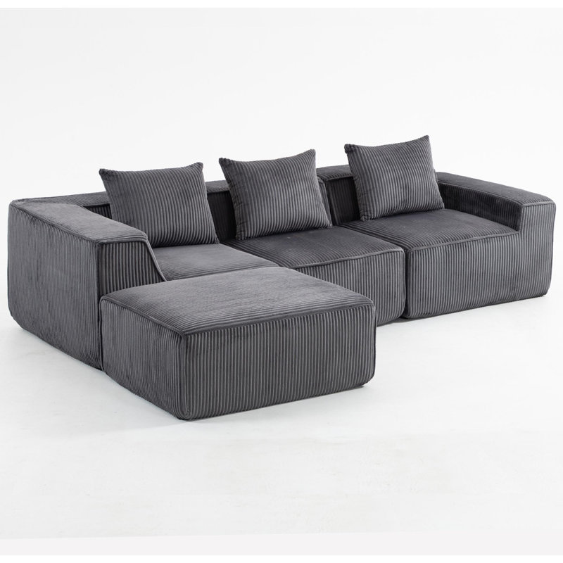 Canapé modulaire Boneless pouvant être combiné librement, Velours côtelé gris