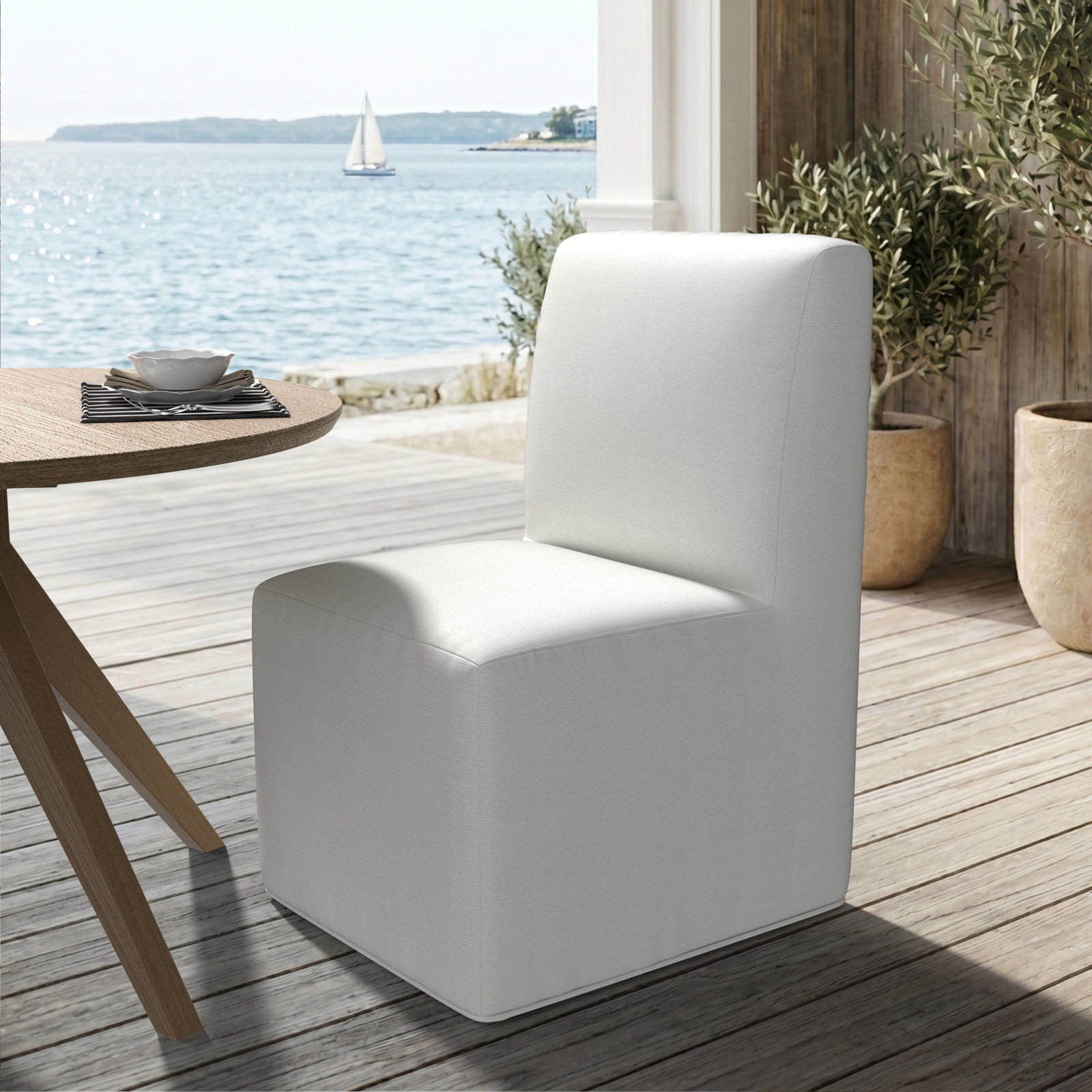 Praia Sunbrella® Patio Side Chair, Canvas White Sunbrella® Canvas