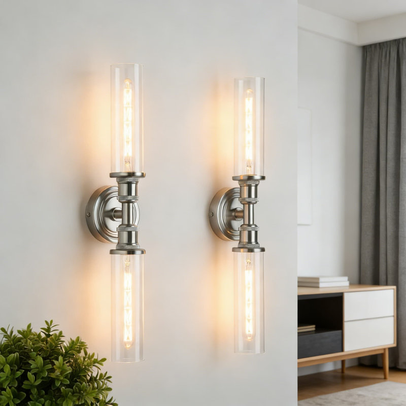 Appliques murales modernes, ensemble de 2, luminaires de salle de bain en nickel brossé pour miroir, chambre à coucher, salon et couloir