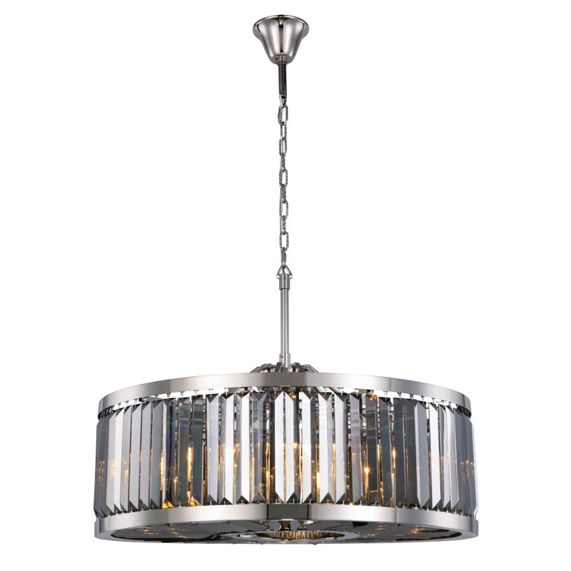Dorinda 10-Light Dimmable Drum Chandelier, Gray, Polished Nickel, 75.5" H x 35.5" W x 35.5" D