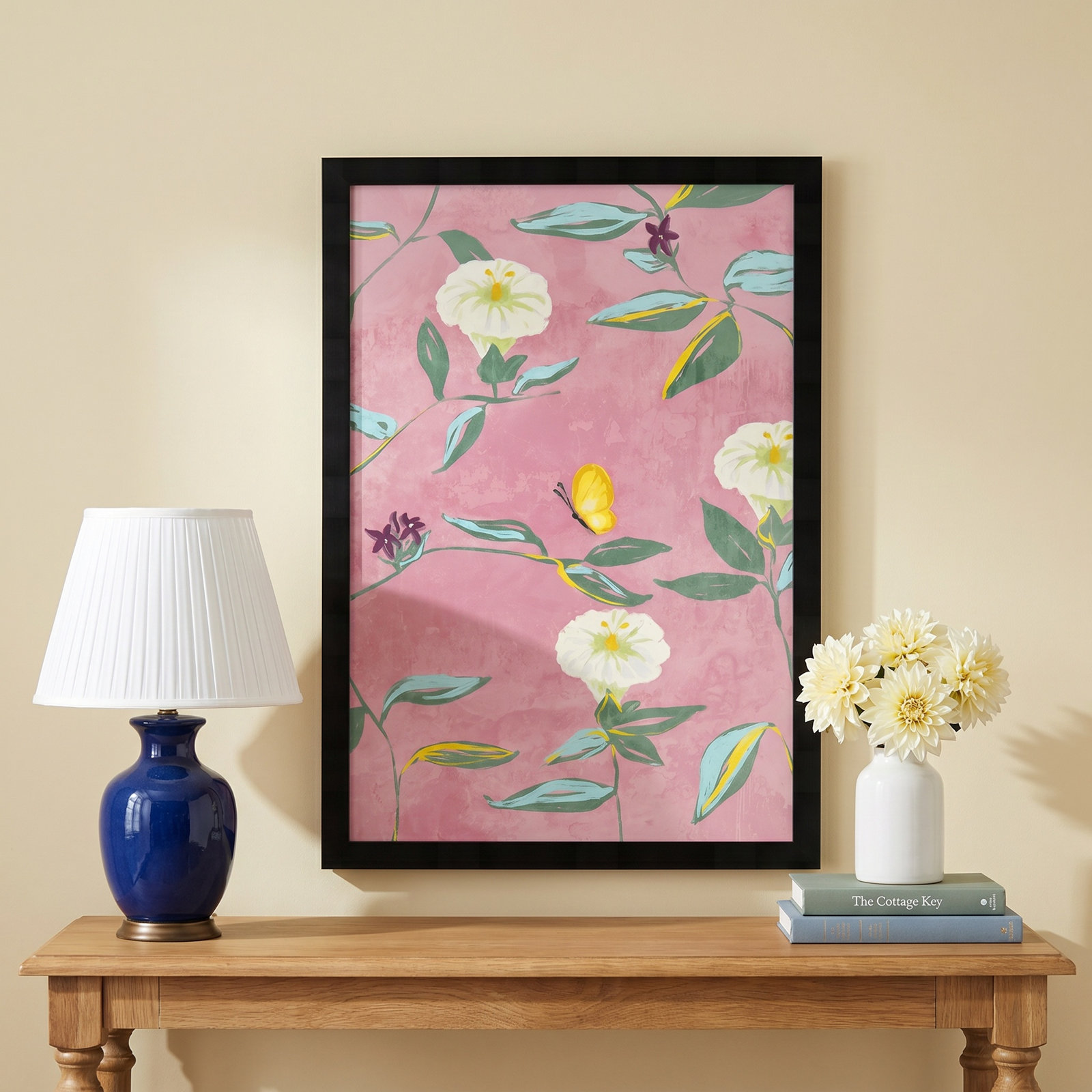 Floral Spring Tapestry Pattern Print, Black, 26" H x 18" W