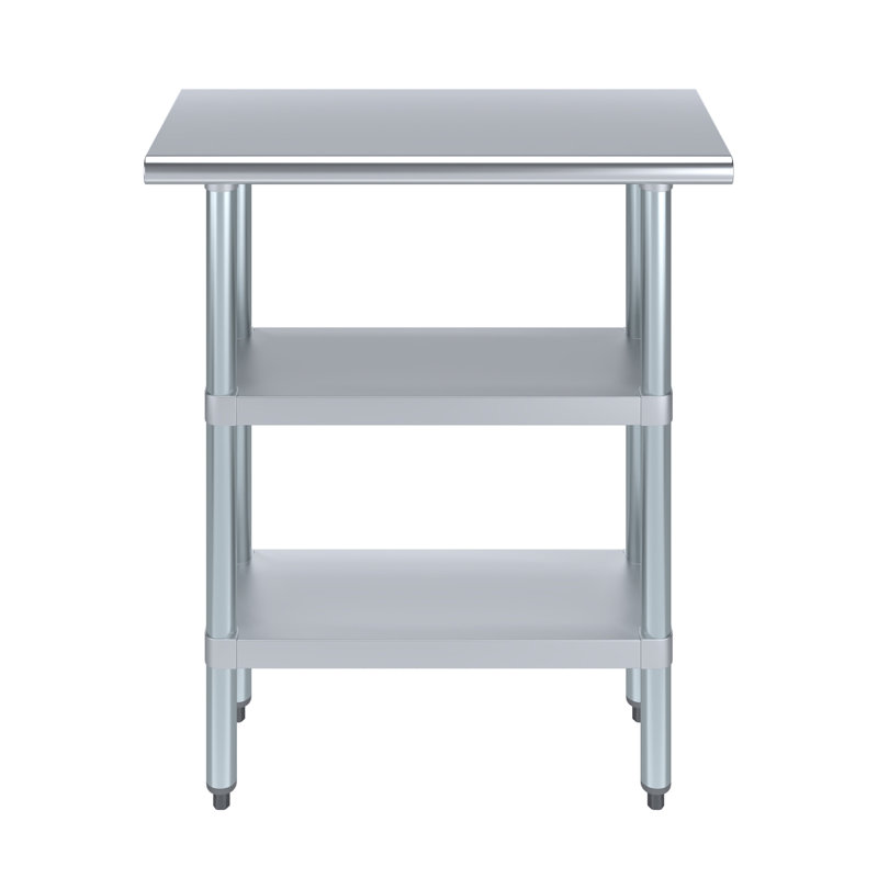 Table de travail en acier inoxydable avec deux tablettes, H 35 po x l 30 po x P 14 po