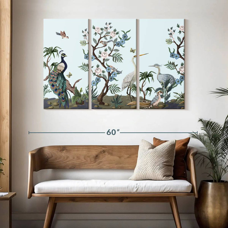 Chinoiserie Style Birds, 32" H x 50" W