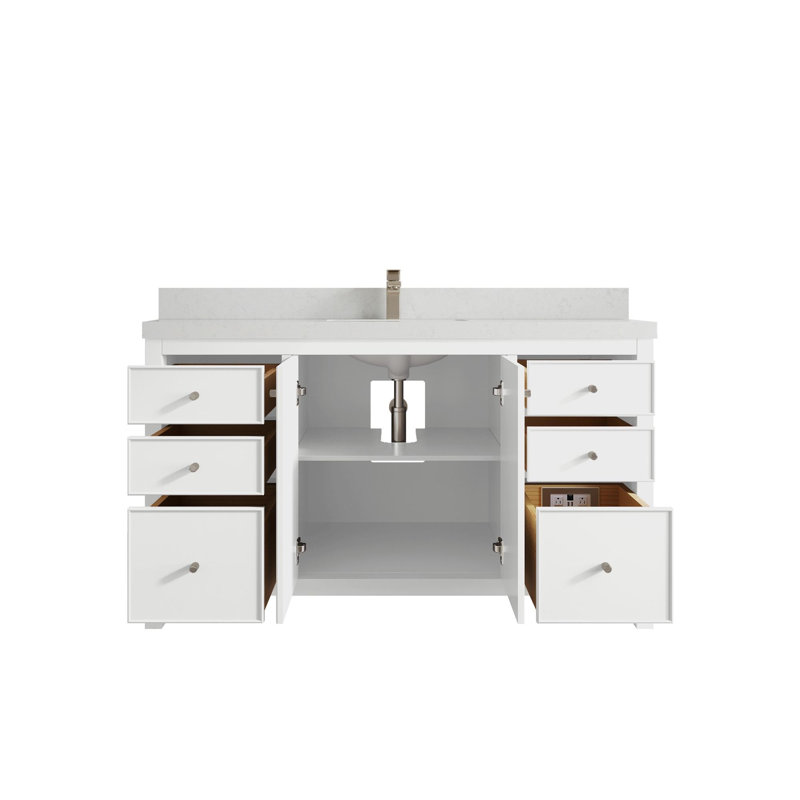 Meuble-lavabo simple 60 po avec plateau Chicago, Quartz de Carrare