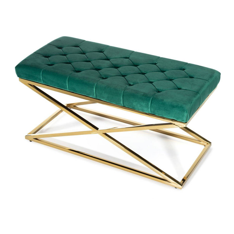 Kolten Polyester Upholstered Bench, Green/Gold