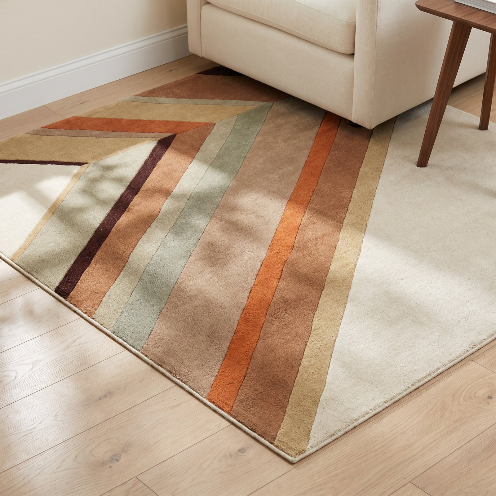 Brown Beige Hand-Tufted Chevron Wool Rug, Rectangle 8' x 10'