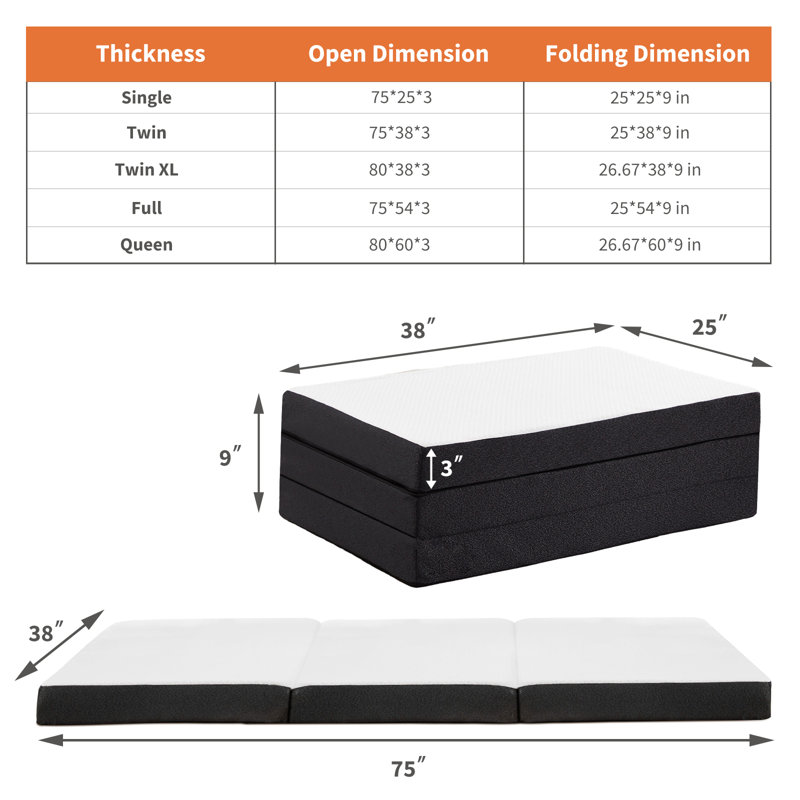 Matelas triple en mousse viscoélastique, Lit simple