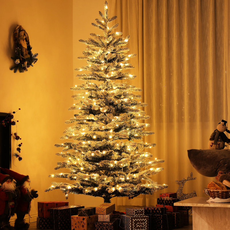 Arbre de Noël avec profondeur de 45,7 po et neige réaliste pour la fête 990 branches artificielles avec lumières à DEL blanc chaud