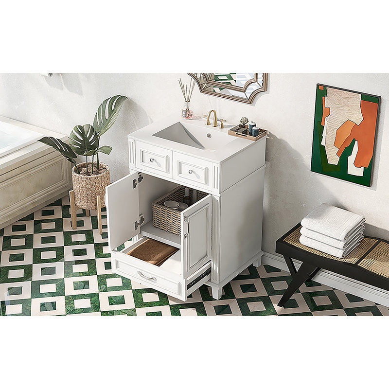30" Blue Bathroom Vanity with Ceramic Sink, Solid Wood Frame, Soft Closing Doors, and Ample Storage for Modern Elegance, 24"